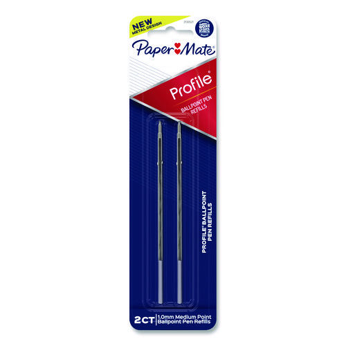 Refill for Paper Mate Profile Ballpoint Pens, Medium 1 mm Conical Tip, Black Ink, 2/Pack