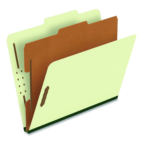 Reinforced Pressboard Classification Folders, 1.75" Expansion, 1 Divider, 4 Fasteners, Letter Size, Green Exterior, 10/Box