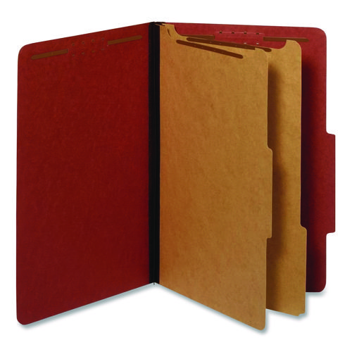 Reinforced Pressboard Classification Folders, 2.5" Expansion, 2 Dividers, 6 Fasteners, Legal Size, Red Exterior, 10/Box