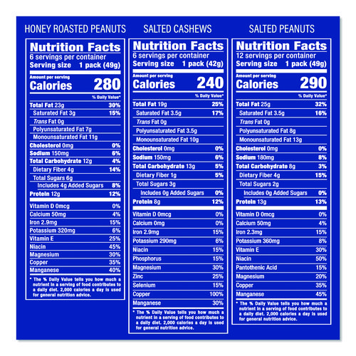 Salted Nuts Variety Pack, Assorted Flavors, 1.5 oz/1.75 oz Packs, 24/Carton