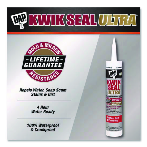 KWIK SEAL ULTRA Premium Siliconized Sealant, 10.1 oz Tube, Gloss White