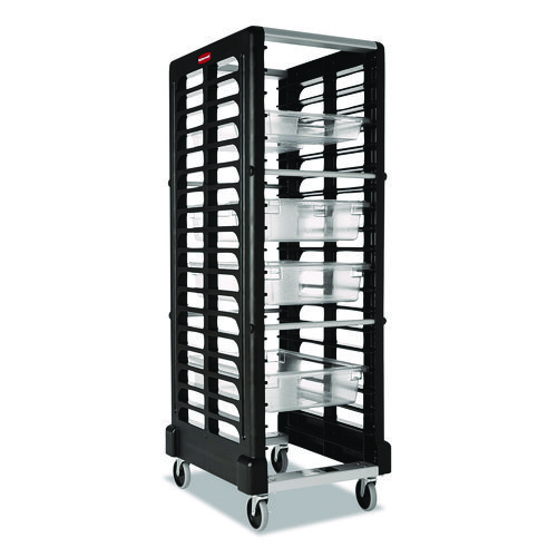 End Loader Rack for Food Boxes and Sheet Pans, 18 Rack, Plastic, 23.75" x 28.75" x 67.88", Black