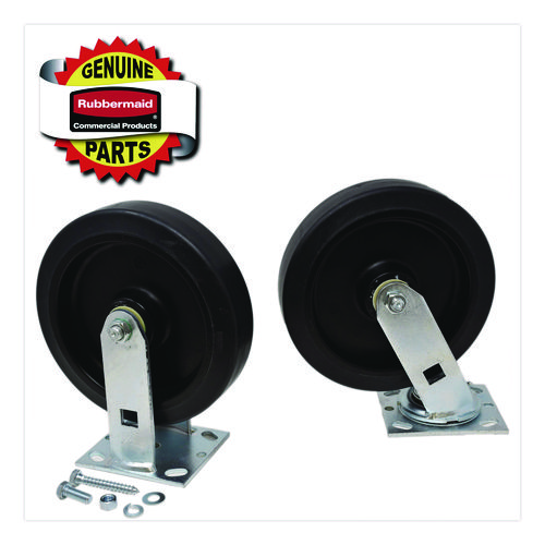 Replacement Plate Casters, 4" x 4.5" Swivel/Rigid Mount Plate, 8" Wheel, Black, 4 /Set