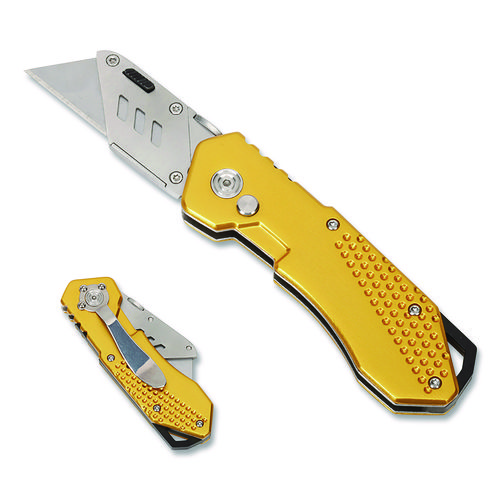5110-01-719-4843, SKILCRAFT General Purpose Folding Utility Knife, 6.75" Metal Handle, Gold
