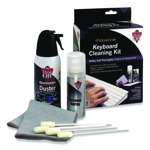 Premium Keyboard Cleaning Kit, 1.69 oz Spray, 3.5 oz Compressed Gas Duster, Microfiber Cleaning Cloth, Swabs