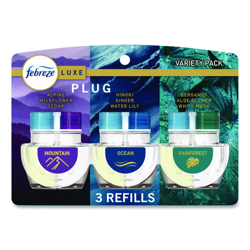 PLUG Air Freshener Refills, Mountain/Ocean/Rainforest, 2.63 oz, 3/Pack, 6 Packs/Carton