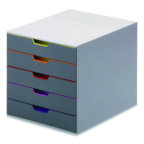 VARICOLOR Stackable Plastic Drawer Box, 5 Drawers, Letter to Folio Size Files, 11.5" x 14" x 11", Gray