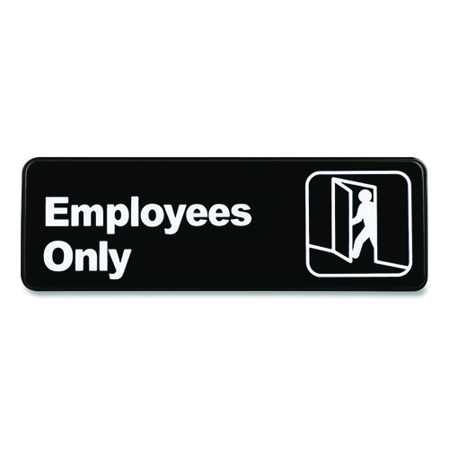 Employees Only Indoor/Outdoor Wall Sign, 9" x 3", Black Face, White Graphics, 3/Pack