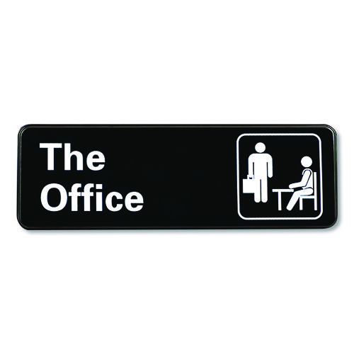 The Office Indoor/Outdoor Wall Sign, 9" x 3", Black Face, White Graphics, 2/Pack