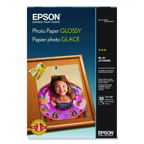 Glossy Photo Paper, 9.4 mil, 13 x 19, Glossy White, 20/Pack