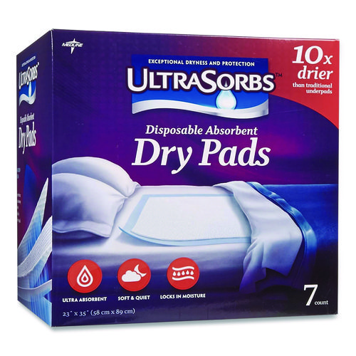 Ultrasorbs Disposable Dry Pads, 23" x 35", Blue, 7/Box