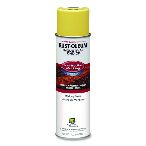 Industrial Choice M1400 System Water-Based Construction Marking Paint, Flat High Vis Yellow, 17 oz Aerosol Can, 12/Carton