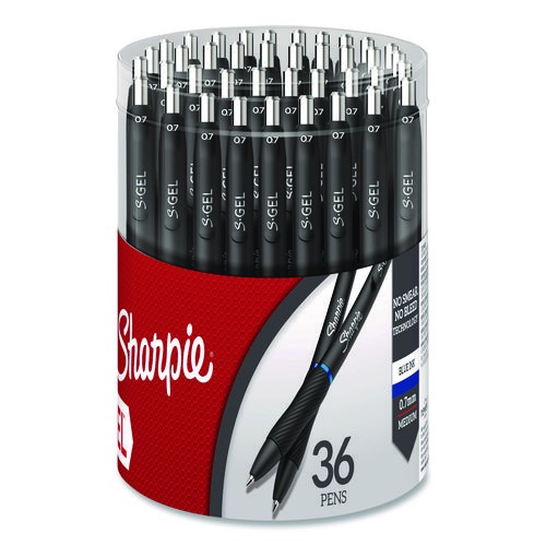 Sharpie S-Gel Gel Pen, Retractable, Medium 0.7 mm, Blue Ink, Black Barrel, 36/Pack