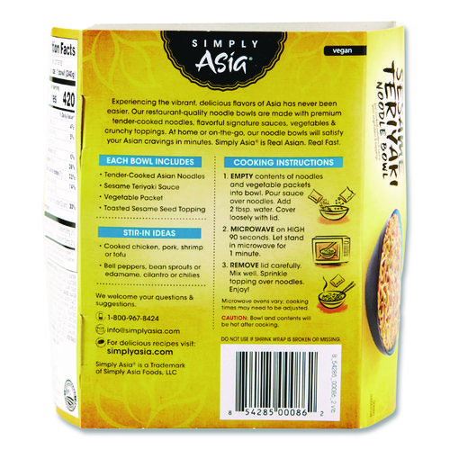 Simply Asia Sesame Teriyaki Noodle Bowl, 8.5 oz, 6/Carton