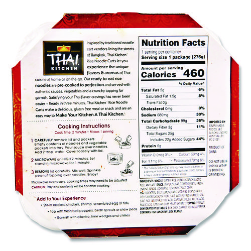 Thai Kitchen Pad Thai Rice Noodle Cart, 9.77 oz Individually Wrapped, 6/Carton