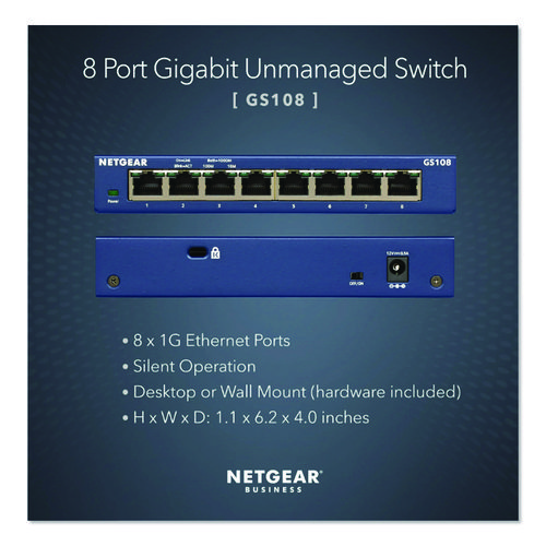 Unmanaged Gigabit Ethernet Switch, 16 Gbps Bandwidth, 192 KB Buffer, 8 Ports