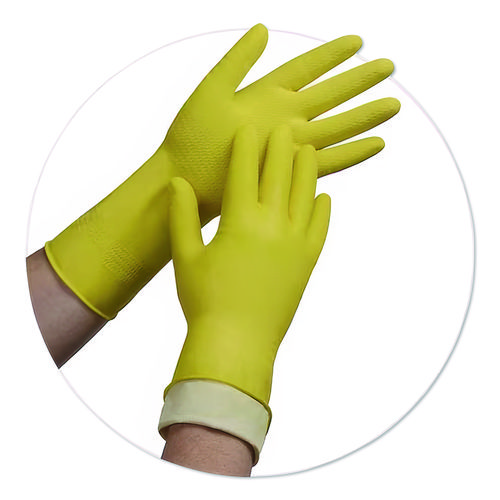 Pro L6500 Series Flock-Lined Latex Gloves, 12" Long, 15 mil, Large, Yellow, 12 Pairs