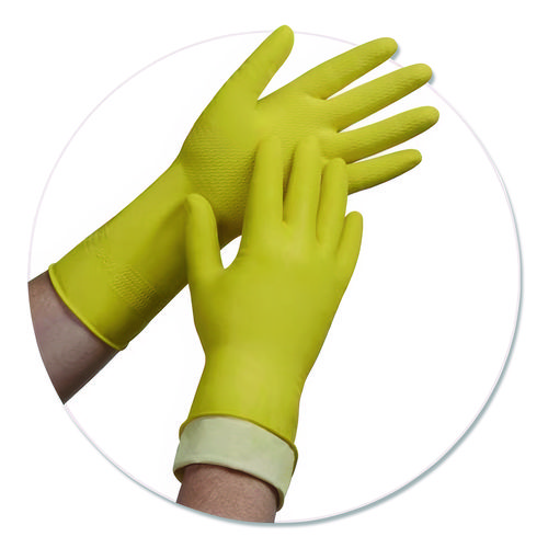 Pro L6500 Series Flock-Lined Latex Gloves, 12" Long, 15 mil, Medium, Yellow, 12 Pairs