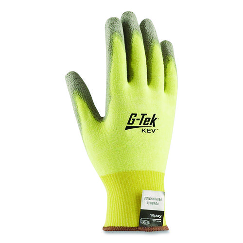 G-Tek KEV Cut-Resistant Seamless-Knit Gloves, Large (Size 9), Yellow/Gray, 12 Pairs
