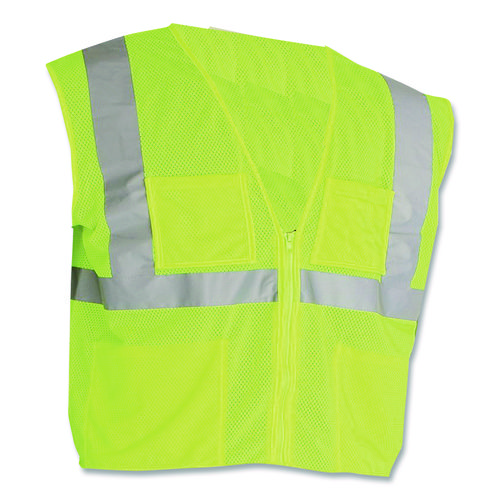 ANSI Class 2 Four Pocket Zipper Safety Vest, Polyester Mesh, 2X-Large, Hi-Viz Lime Yellow