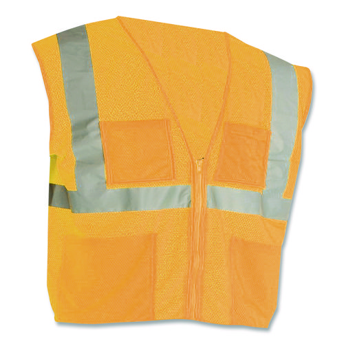 ANSI Class 2 Four Pocket Zipper Safety Vest, Polyester Mesh, Large, Hi-Viz Orange