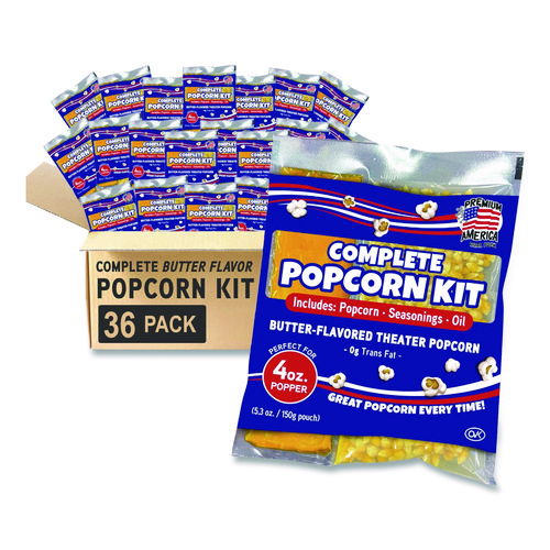 Premium America Popcorn, Butter, 8 oz Pack, 36/Carton