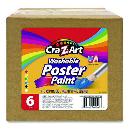 Washable Kids Paint, Assorted Colors, 16 oz Bottle, 6/Pack