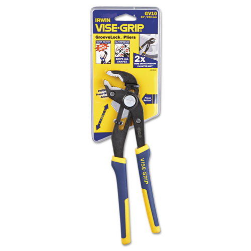 Groovelock V-Jaw Pliers, 10" Tool Length, 2 1/4" Jaw Capacity, Gray/blue/yellow