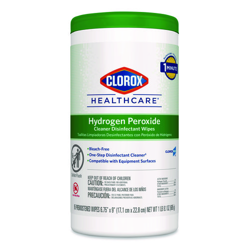 Hydrogen Peroxide Cleaner Disinfectant Wipes, 6.75 x 9, White, 95/Canister