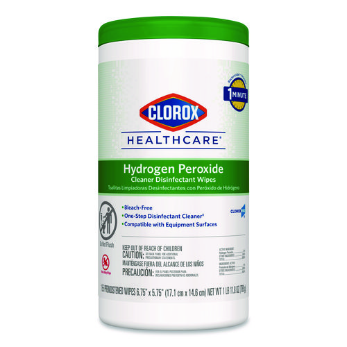 Hydrogen Peroxide Cleaner Disinfectant Wipes, 6.75 x 5.75, Unscented, 155 Wipes/Canister