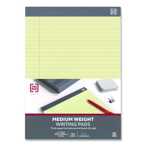 Notepads, Wide/Legal Rule, 50 Canary-Yellow 8.5 x 11.75 Sheets, 12/Pack