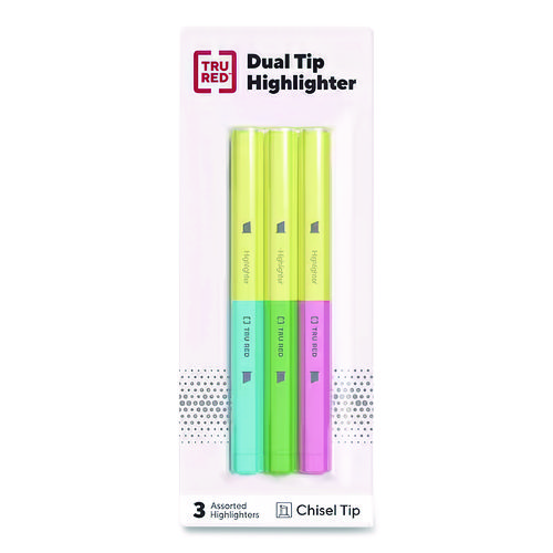 Tank Style Twin Tip Highlighters, Assorted Ink Colors, Chisel Tip, Assorted Barrel Colors, 3/Pack