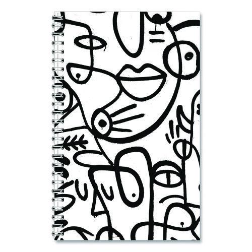 Recycled Non-Dated Monthly/Weekly Planner, Abstract Faces, Black/White Cover, Undated