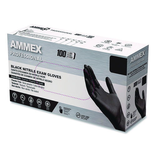 Nitrile Exam Gloves, Powder-Free, Small, Black, 100/Box