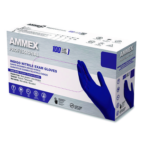 Nitrile Exam Gloves, Powder-Free, Small, Indigo, 100/Box