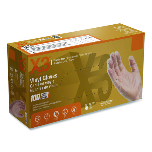 Industrial Vinyl Gloves, Small, Clear, 100/Box