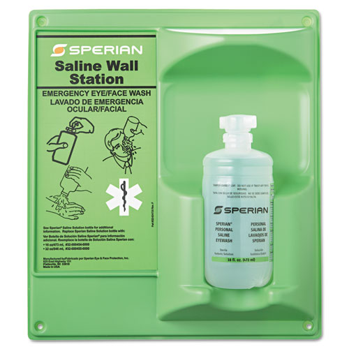 Saline Eye Wash Wall Station, 16 oz Bottle, 1 Bottle/Station