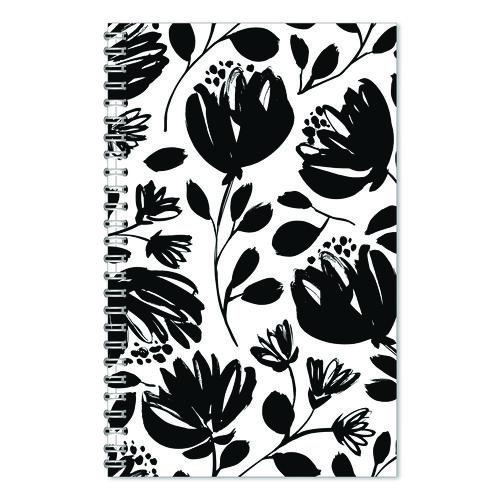 Recycled Non-Dated Monthly/Weekly Planner, Black and White Floral, Black/White Cover,  Undated