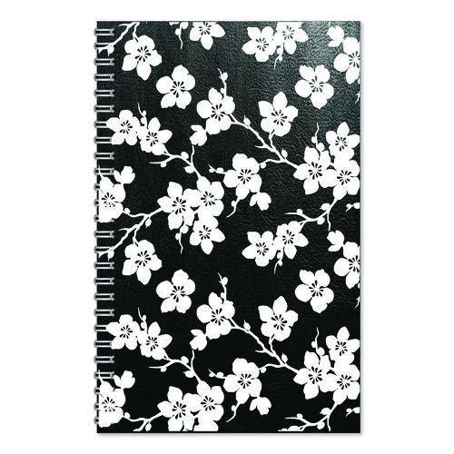 Recycled Non-Dated Monthly/Weekly Planner, Cherry Blossoms, Black/White Cover, Undated