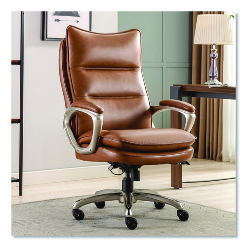 Jenkins Executive Big and Tall Chair, Supports Up to 400 lb, 20" to 23" Seat Height, Brown Seat/Back, Silver/Black Base