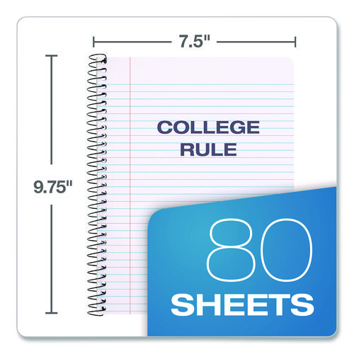 Spiralbound Composition Books, Medium/College Rule, Assorted Cover Colors, (80) 9.75 x 7.5 Sheets, 4/Pack