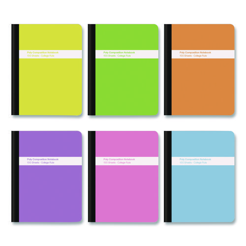 Poly Composition Books, Medium/College Rule, Assorted Cover Colors, (100) 9.75 x 7 Sheets, 6/Pack