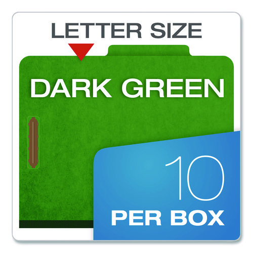 Colored Pressboard Top Tab Classification Folders, 2.5" Expansion, 2 Dividers, 6 Fasteners, Letter Size, Dark Green, 10/Box