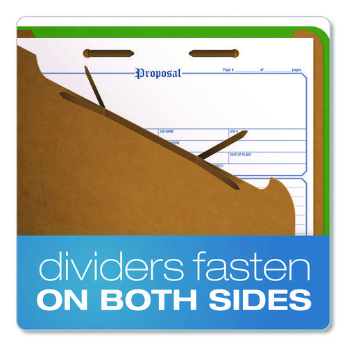 Colored Pressboard Top Tab Classification Folders, 2.5" Expansion, 2 Dividers, 6 Fasteners, Letter Size, Dark Green, 10/Box