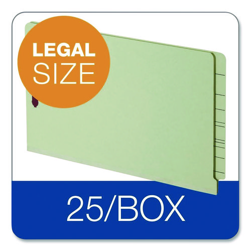 Colored Pressboard End Tab Fastener Folders, 2 Fasteners, Legal Size, Light Green Exterior, 25/Box