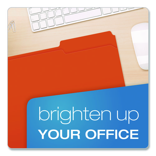Colored File Folders with Grid-Ruled Interiors, 1/3-Cut: Assorted Positions, Legal Size, Bright Orange/White, 100/Box