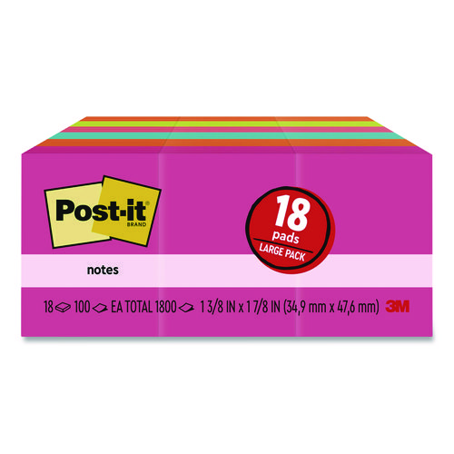 Original Pads in Poptimistic Collection Colors, 1.38" x 1.88", 100 Sheets/Pad, 18 Pads/Pack