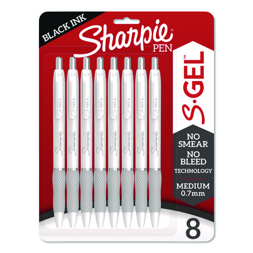 S-Gel Fashion Barrel Gel Pen, Retractable, Medium 0.7 mm, Black Ink, Pearl White Barrel, 8/Pack