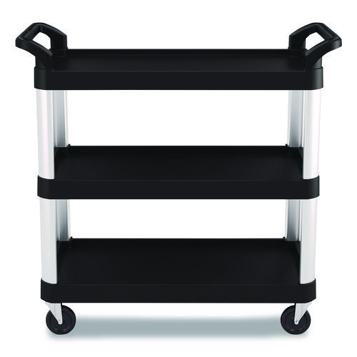 Three-Shelf Service Cart, Metal/Plastic, 3 Shelves, 300 lb Capacity, 20" x 39.85" x 38.17", Black