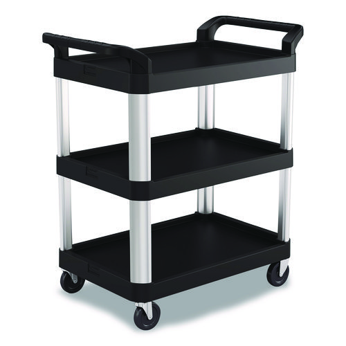 Three-Shelf Service Cart, Metal/Plastic, 3 Shelves, 300 lb Capacity, 20" x 34" x 37.92", Black